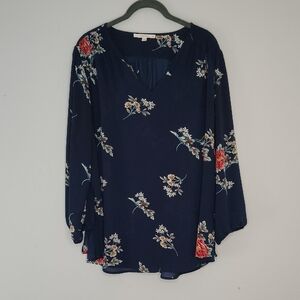 Fit 2 Fun Tunic Top Size 1X Lightweight Feminine Floral Fall Spring Casual Blue